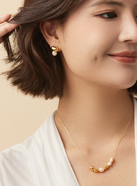 Manreya玛芮雅金豆银豆巴洛克珍珠耳钉项链女锁骨链轻奢高级感