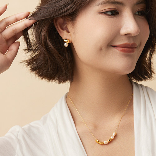 巴洛克珍珠耳钉项链女百搭通勤