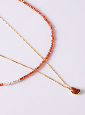 Manreya玛芮雅项链红豆迎春南红淡水珍珠项链百搭款细项链女款