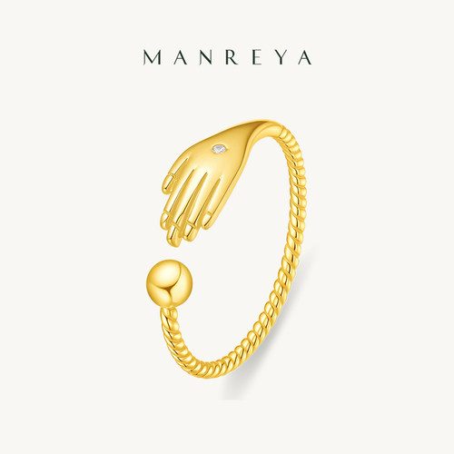 Manreya玛芮雅戒指巧手点金银镀金戒指女高级感小手指环镶嵌925银