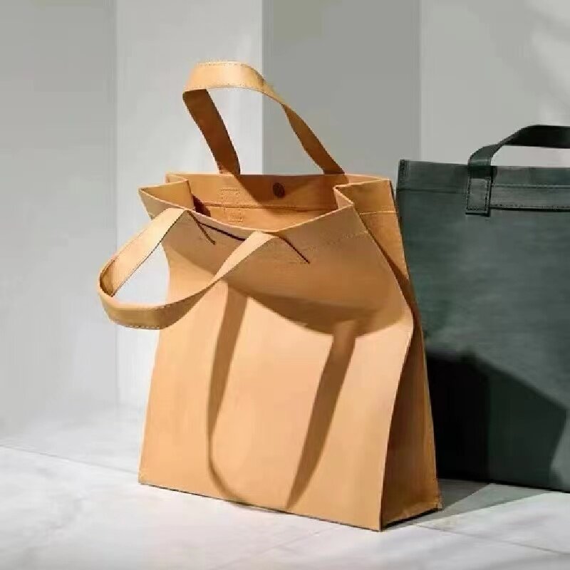 防水牛皮纸包托特包复古手提袋1415寸电脑包手拎袋男可装A4女通勤