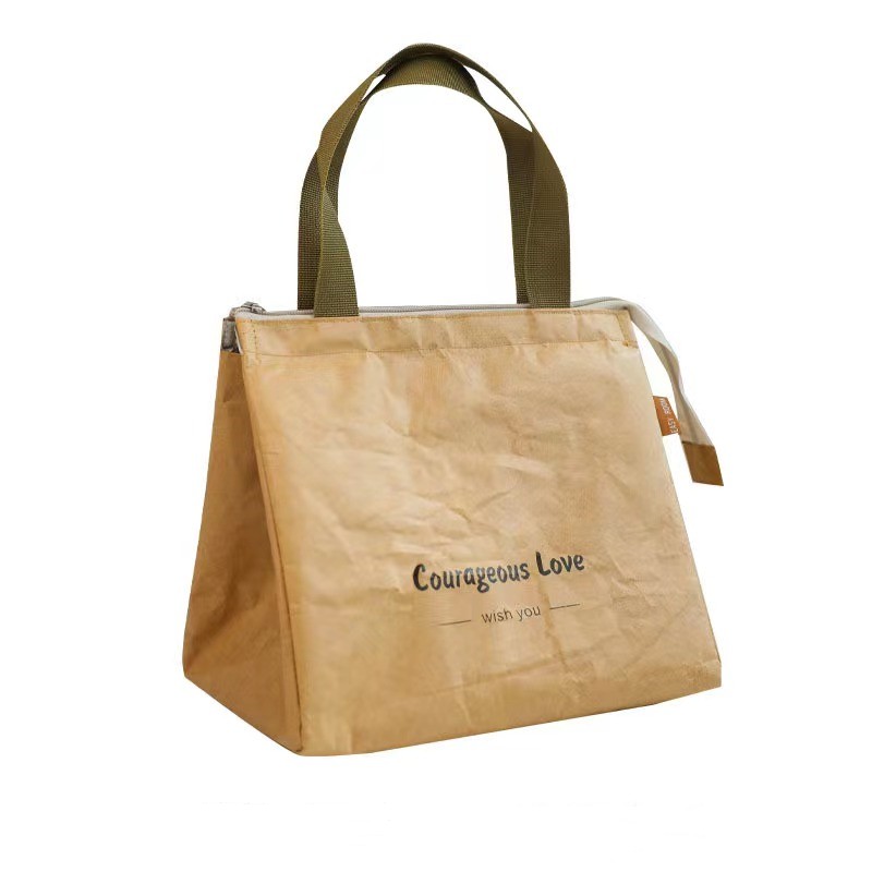 保温铝箔水洗牛皮纸袋杜邦纸午餐包饭盒袋便当包手提袋防水大容量