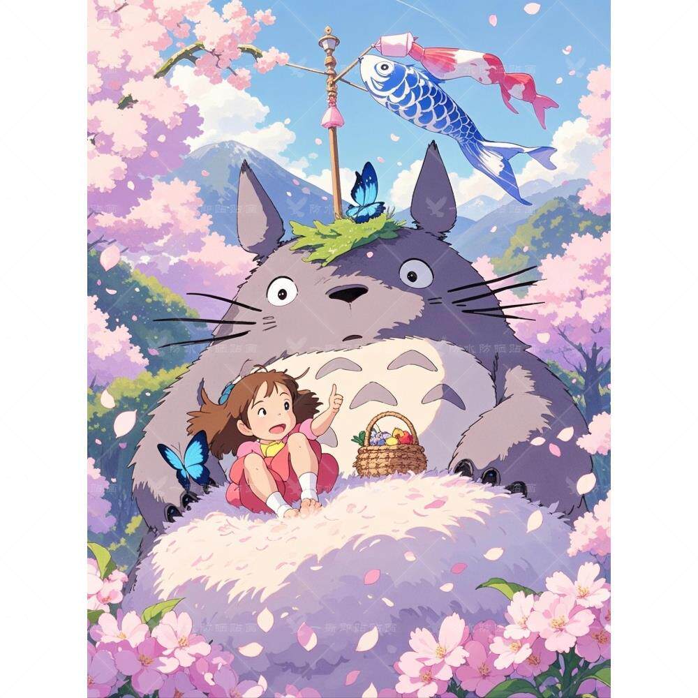 治愈壁纸画宫崎骏龙猫自粘墙贴画卡通动漫玄关装饰贴防水贴纸门贴