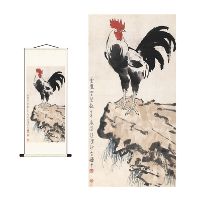 近代徐悲鸿 雄鸡图 国画金鸡报晓 水墨画走廊客厅吉祥装饰画挂画