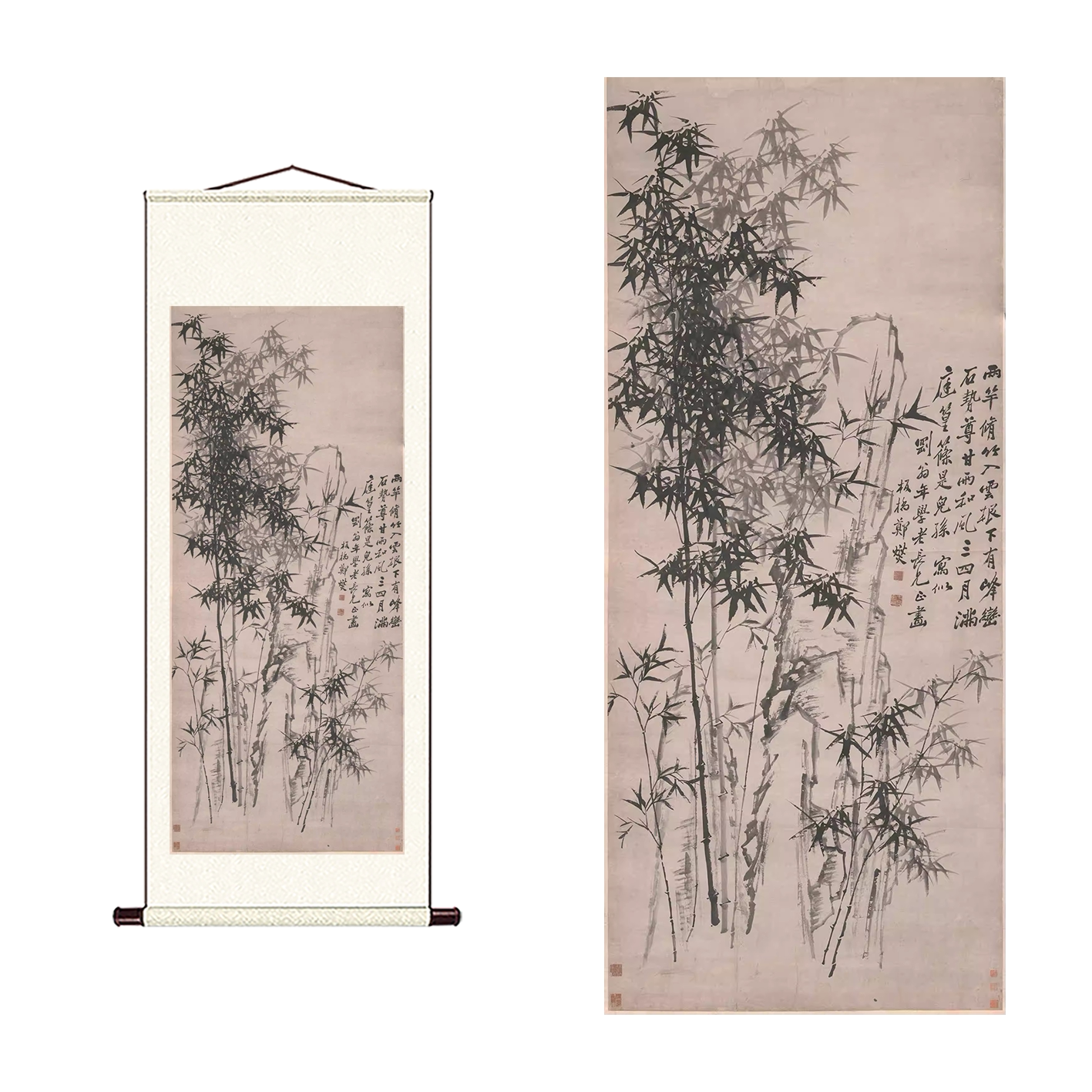 新品清郑板桥 竹石图 国画水墨画竹子古代古典名画装饰画挂画宣纸