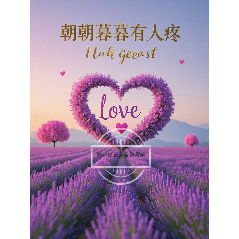 仿真防水贴纸朝朝暮暮你有人疼花海爱心客厅房间出租屋墙上自粘贴