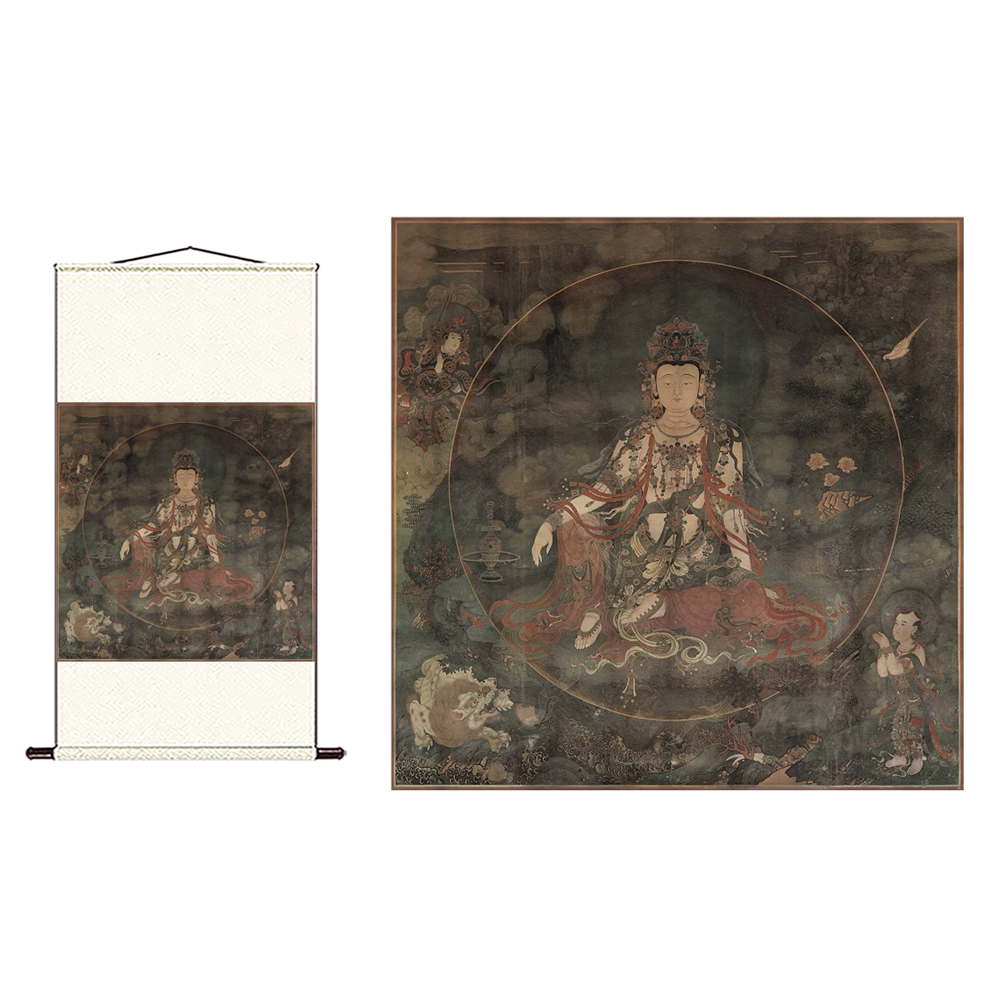 法海寺壁画水月观音菩萨国画微喷高清寺庙宣纸绢布工笔人物画底稿