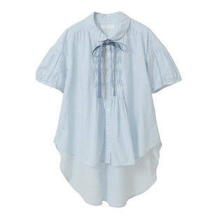 pinkhouse 休闲纯色 条纹学院风少年感前短后长领带短袖 衬衫