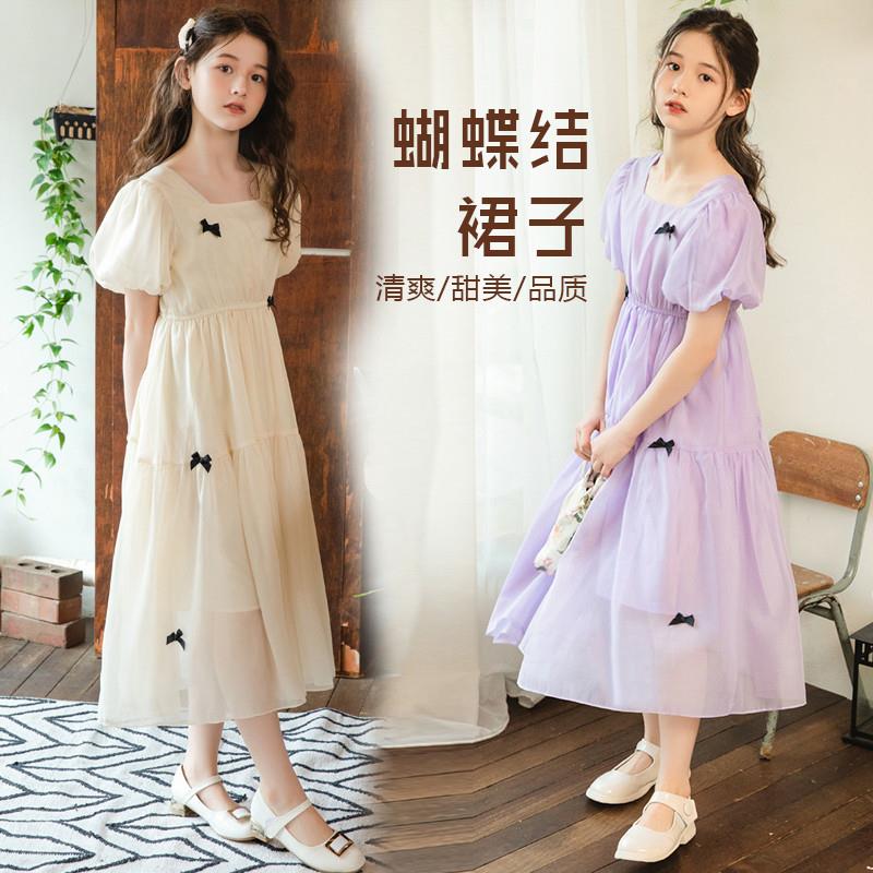女童夏装连衣裙2025新款大童公主裙洋气沙滩女孩儿童过膝长裙裙子