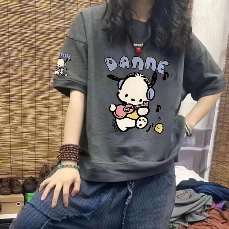 欧货大版短袖t恤女装夏季2025新款洋气纯棉宽松灰色半袖体恤上衣