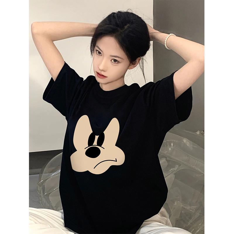 短袖t恤女2025新款宽松韩版慵懒风黑色纯棉夏季潮牌爆款半袖上衣