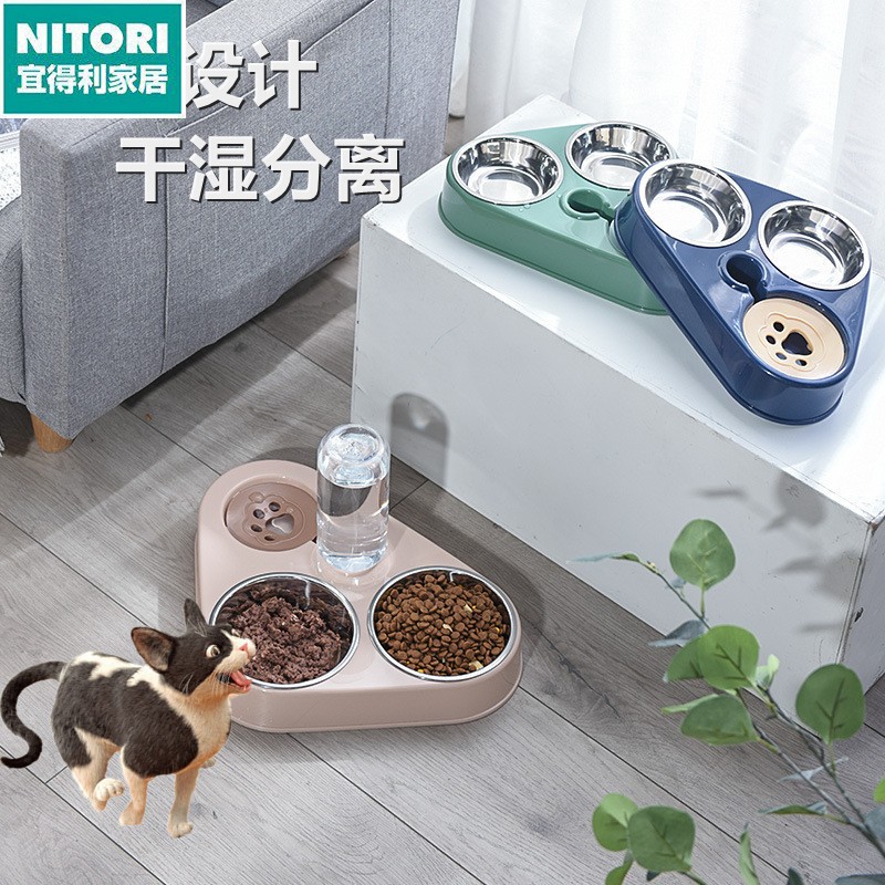 日本进口便宜得利狗狗双碗自动宠物不锈钢碗喂食器猫咪饮水器猫盆