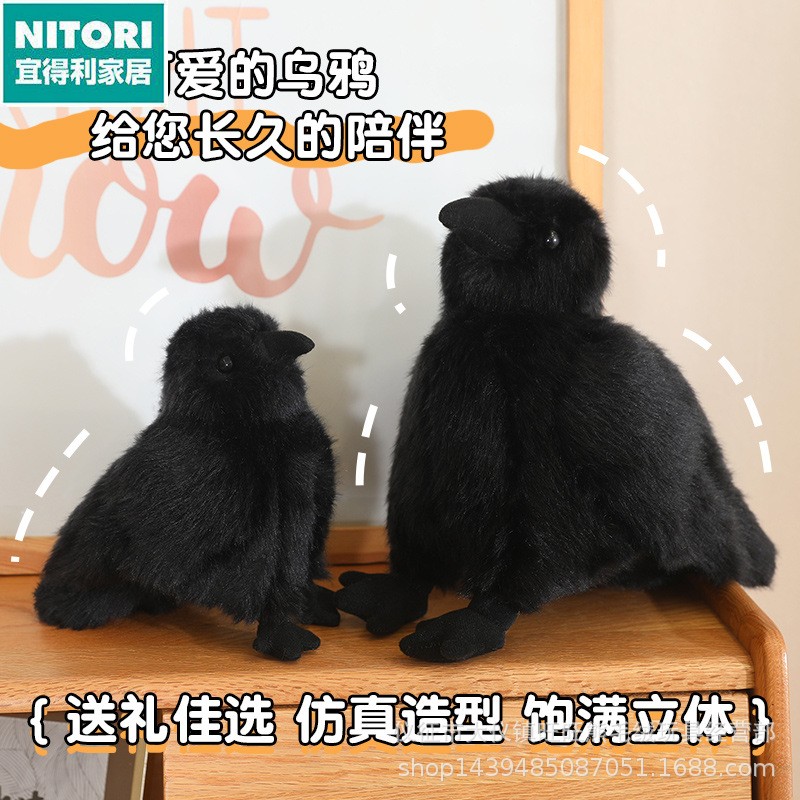日本进口便宜得利创意仿真黑色乌鸦公仔玩偶 抓娃娃机可爱动物毛
