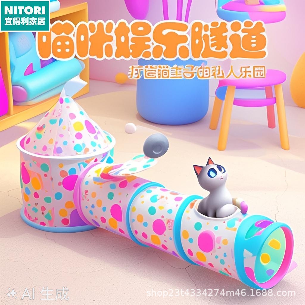 日本进口便宜得利新款宠物用品猫隧道玩具 可折叠通道自嗨猫玩具