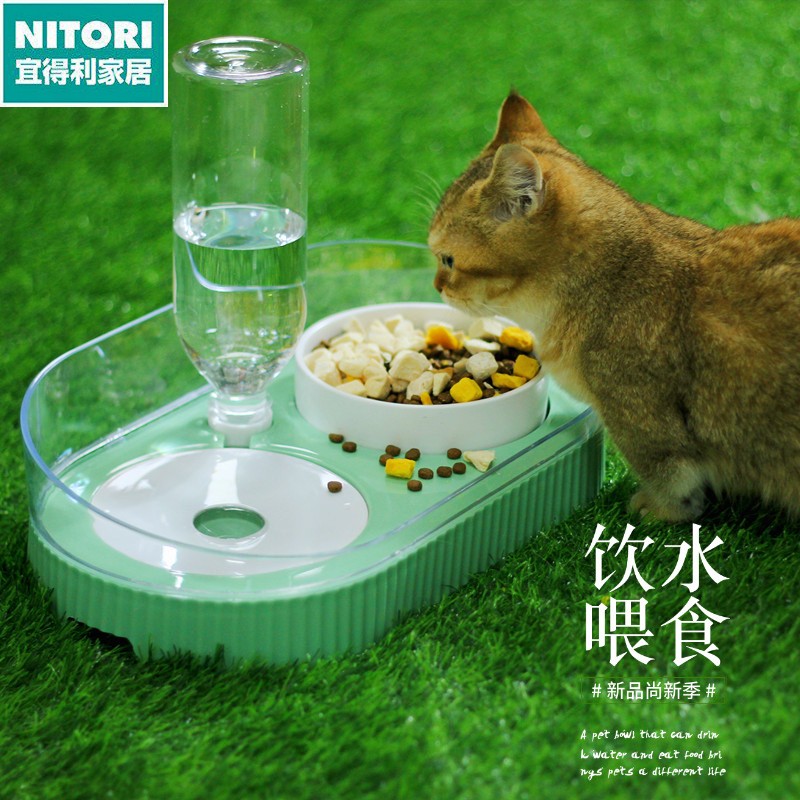 日本进口便宜得利宠物碗 塑料狗碗双碗自动饮水防打翻食盆可爱猫