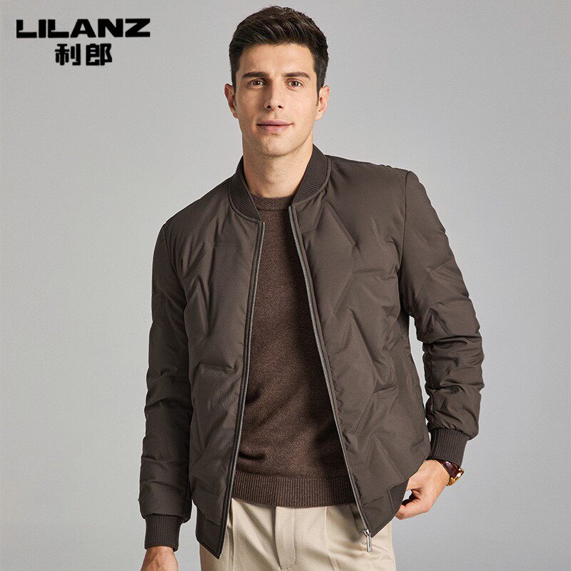 利郎正品男士短款羽绒服冬季新款鸭绒防寒服棒球领纯色保暖外套男
