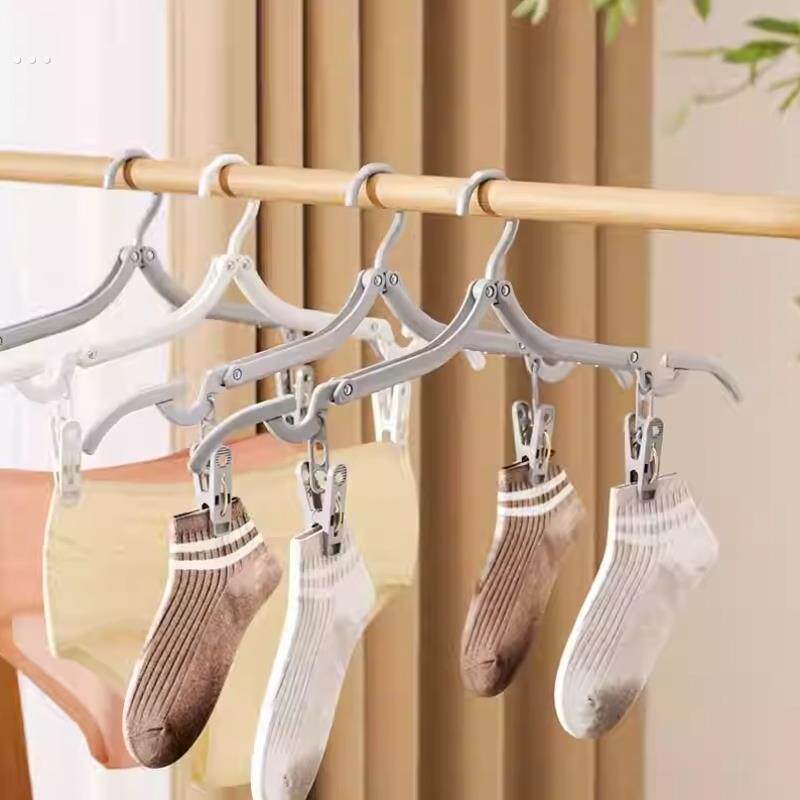旅行折叠衣架带夹子挂衣便携旅游出差无痕晾袜子内裤衣撑挂架宿舍