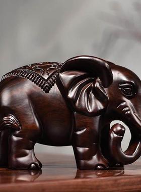 乌木雕刻大象装饰品实木雕刻大象对家庭入口办公室办公桌装饰工艺