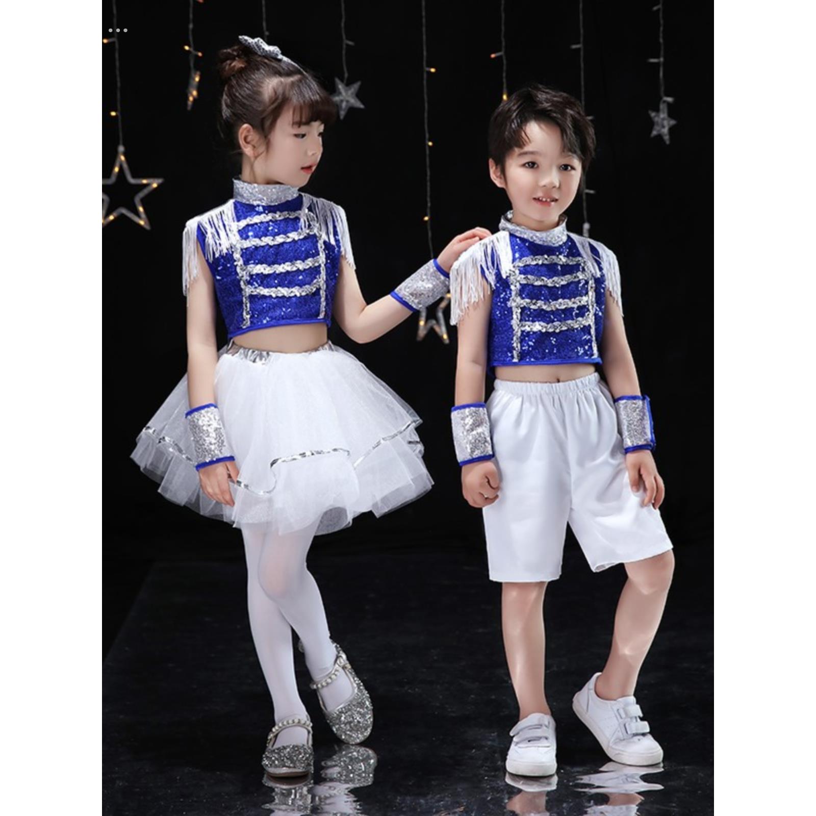 六一儿童爵士舞蹈演出服小学生幼儿园男女童现代舞蓬蓬纱裙亮片