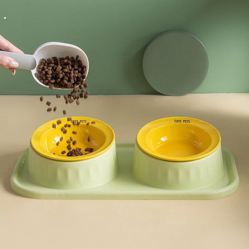 猫碗宠物碗陶瓷猫咪饭碗粮碗喝水碗大口径猫食盆斜口护颈不易打翻