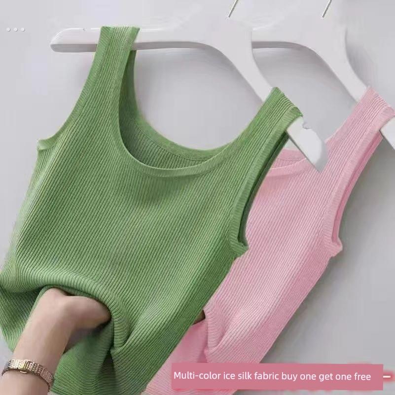 夏季大尺寸冰丝线小背心的妇女，苗条合身的外穿，无袖时尚背心的