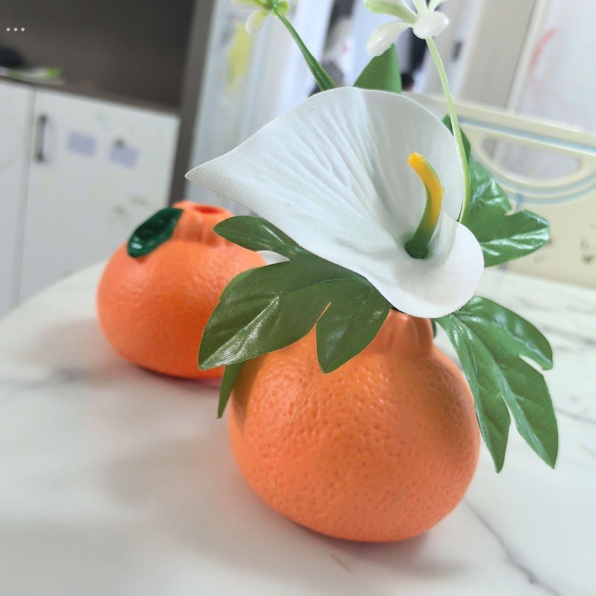 塑料橘子花盆绿萝水培客厅桌面办公桌装饰品摆件花瓶彷陶瓷花器