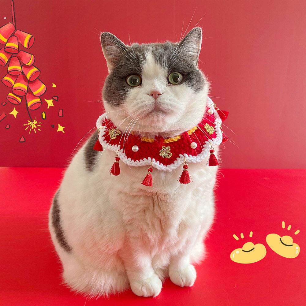 猫咪项圈新年装扮围脖猫猫脖子狗狗脖饰口水巾装饰品宠物针织围兜