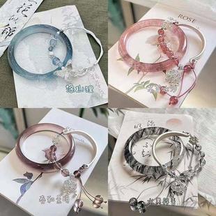 新中式 仿玉蓝冰狐狸手镯女不知春复古古风清冷感平安手链叮当饰品