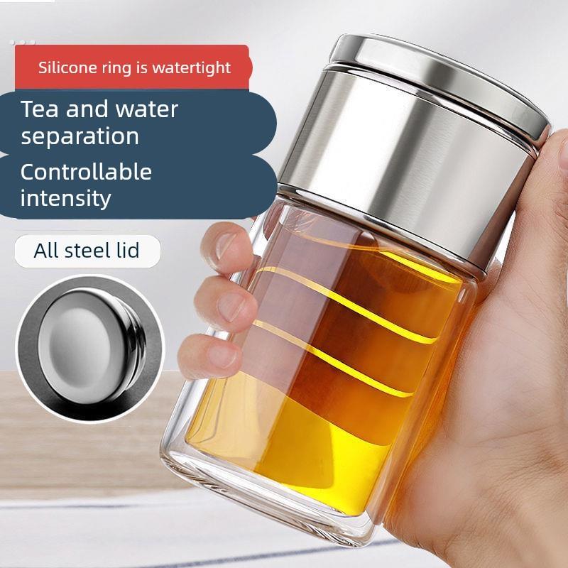 高端茶水分离杯双层玻璃隔热泡茶杯迷你男女士水杯随身简约花茶杯