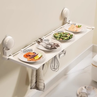 吸盘加宽式厨房置物架免打孔收纳架折叠壁挂备菜调料架太空铝上墙