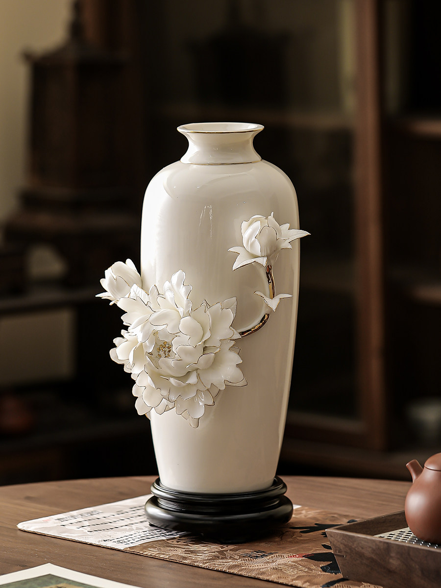 采购产品陶瓷花瓶装饰品，高端轻奢牡丹瓷客厅，古架，插花，电视