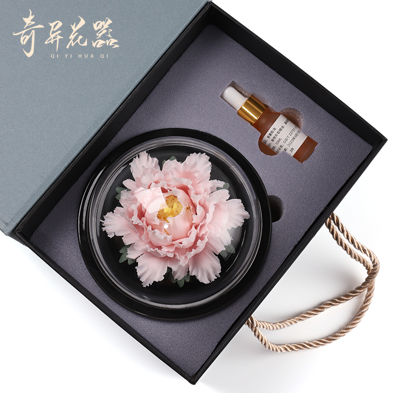 德化手捏牡丹陶瓷花装饰品摆件客厅办公室茶几车载香薰扩香器礼品