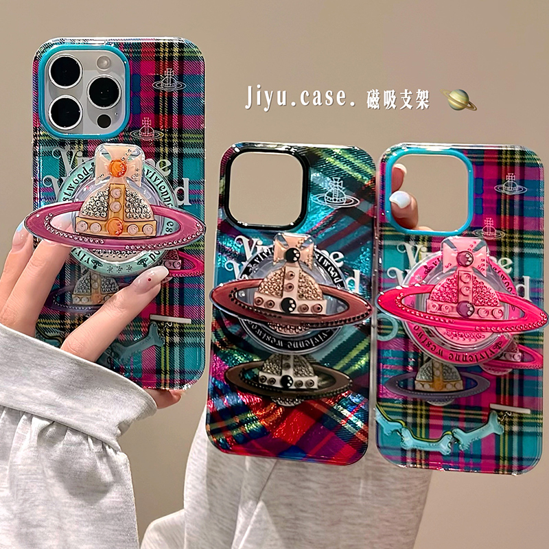 奢华ins立体星球磁吸支架适用苹果15promax手机壳iphone14新款12pm小众格纹15高级14pro女神气质13promax全包
