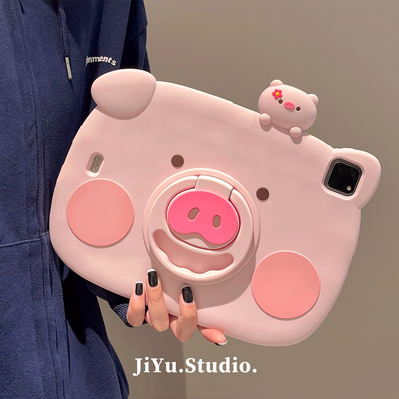 可爱粉色小猪鼻子iPad2022第10代适用平板保护套10.2寸789保护壳十防摔旋转支架Air4/5创意pro11硅胶mini6壳-封面