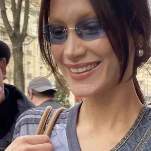 Bella贝拉同款 蓝色无框墨镜 Y2k复古太阳镜 Jennie同款 QIUQIU