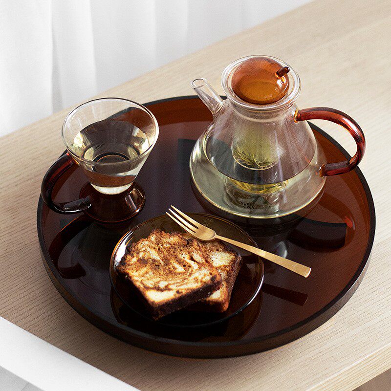 ins客厅家用亚克力圆形托盘北欧风茶盘香薰水杯茶杯盘子玄关收纳