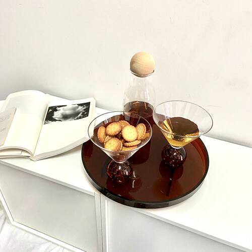 ins客厅家用压克力圆形托 托盘北欧风茶盘香薰水杯茶杯盘子玄关收