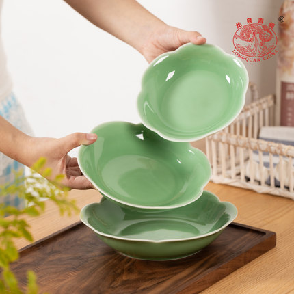 龙泉青瓷盘子菜盘家用简约高温陶瓷4/5/6/7英寸菜碟子炒装菜餐盘