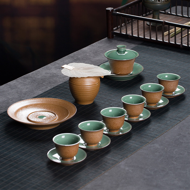 龙泉青瓷手工跳刀茶具套装图片