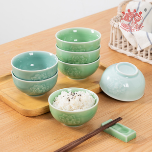 龙泉青瓷家用高温陶瓷餐具加厚防烫吃饭碗喝粥碗特别好看的米饭碗