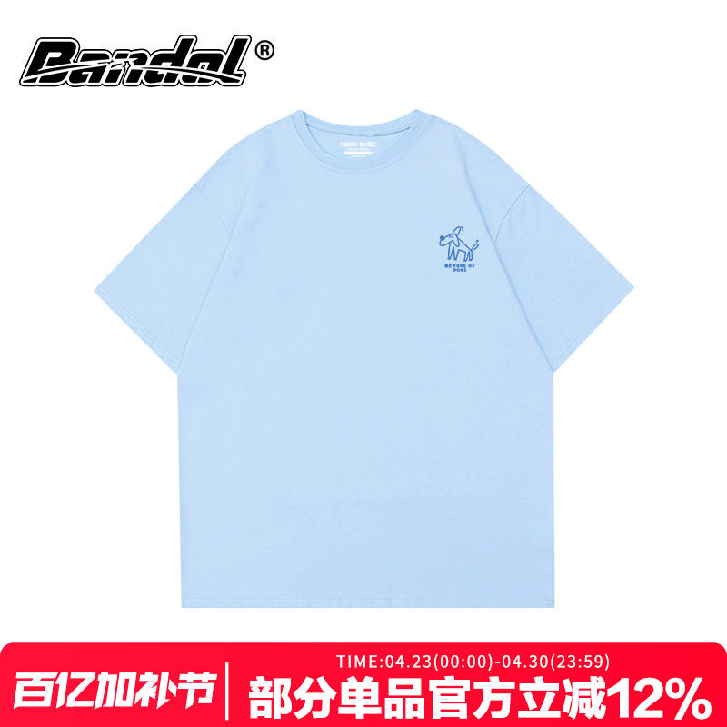 韩版chic夏日简约上衣可爱狗狗印花奶蓝色圆领大码宽松短袖t恤女