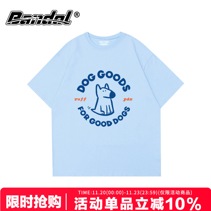 ins小众简约卡通狗狗印花bf风宽松奶蓝色盐系短袖T恤2025夏季女潮