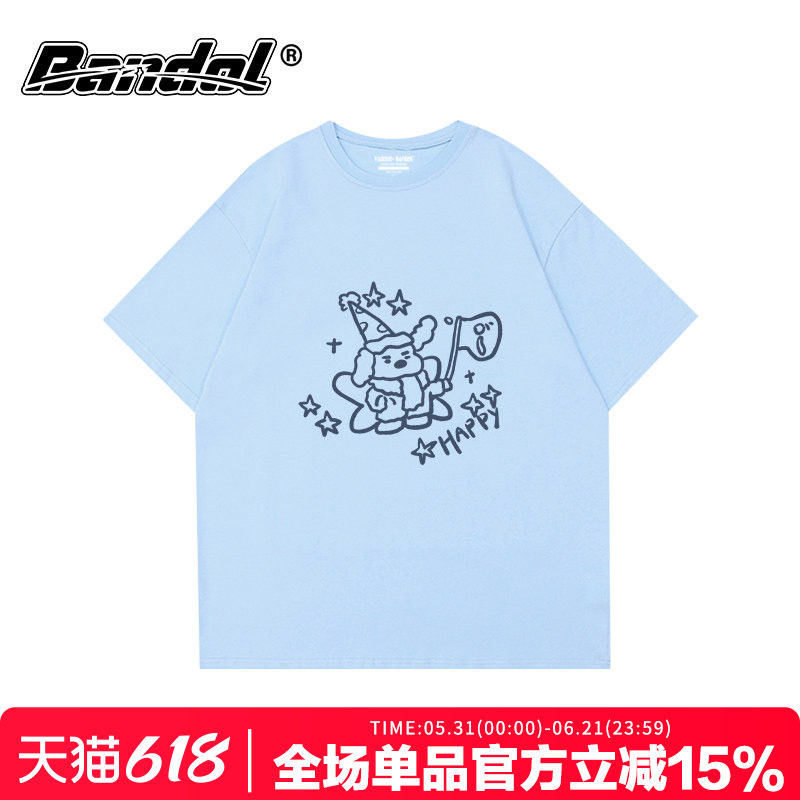 韩版ins风潮牌手绘狗狗印花奶蓝色大码上衣宽松百搭圆领短袖t恤女