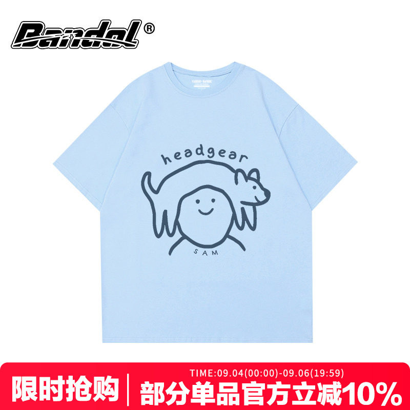 夏季新款简约风狗狗印花奶蓝色短袖t恤女oversize慵懒风百搭上衣
