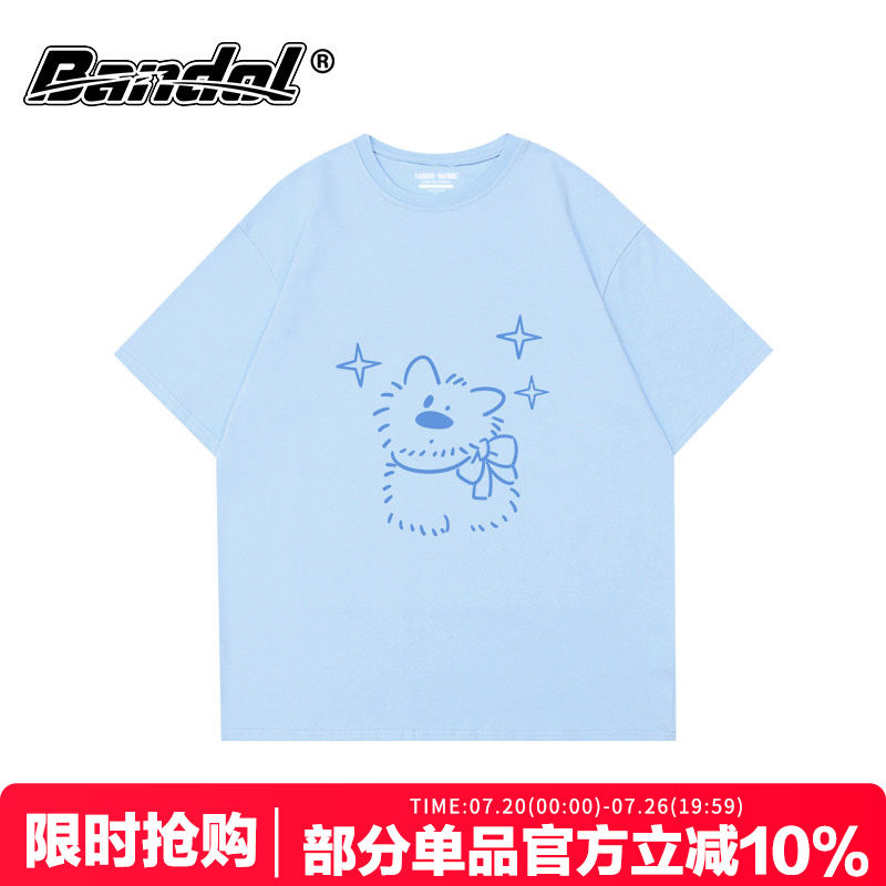 韩版百搭学院风可爱狗狗印花奶蓝色大码短袖t恤女oversize半袖潮