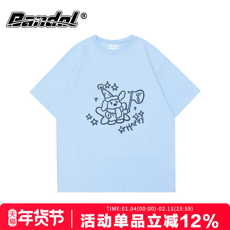 韩版ins风潮牌手绘狗狗印花奶蓝色大码上衣宽松百搭圆领短袖t恤女