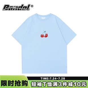 上衣 夏季 韩版 ins超火高级感潮牌奶蓝色圆领短袖 t恤女2025通勤大码