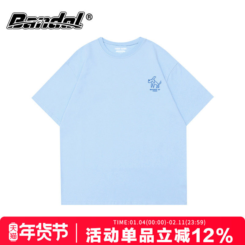 韩版chic夏日简约上衣可爱狗狗印花奶蓝色圆领大码宽松短袖t恤女