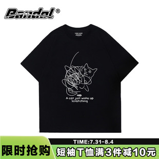 t恤女oversize中性风袭击圆领纯棉上衣 vintage古着感复古潮牌短袖