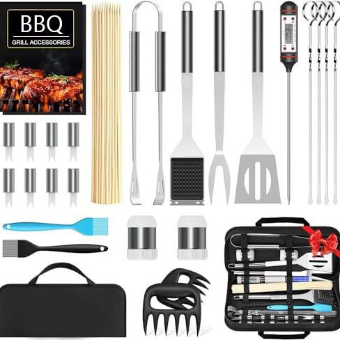 烧烤工具75件套装跨境BBQ烤具组合带烤垫 分肉爪 温度计